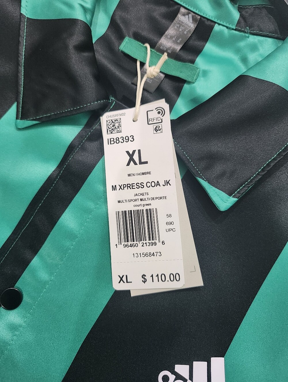Adidas Originals Satin Coaches Snap Jacket Green Black Mens Size XL $110 IB8393 - Picture 5 of 8